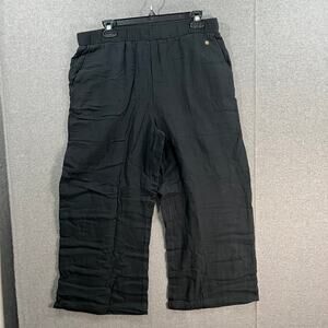 Susan Graver Soleil Regular Gauze Wide Leg Crop Beach Pant Black Medium